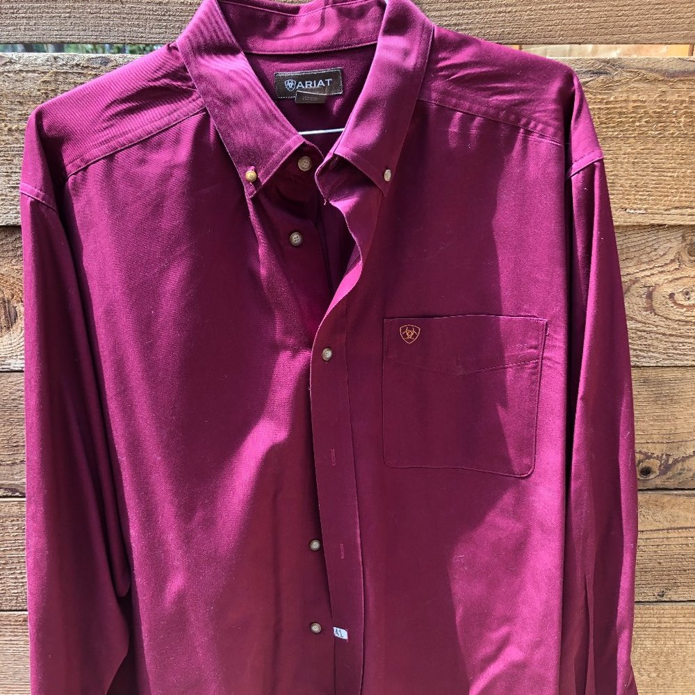 Men's ARIAT Maroon Button Down Long Sleeve Shirt XL